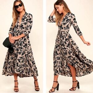 Amuse Society Weston Taupe Floral Print Maxi Dress Style 405172